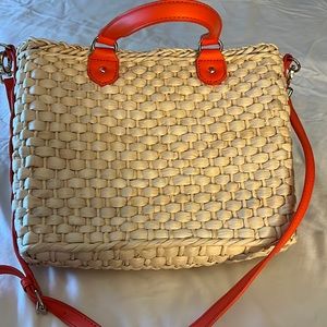 Talbots Wicker and orange leather purse